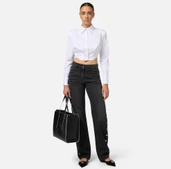 Elisabetta Franchi Shirts And Blouses|Striped cropped poplin shirt with asymmetric bottom White