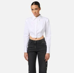 Elisabetta Franchi Shirts And Blouses|Striped cropped poplin shirt with asymmetric bottom White