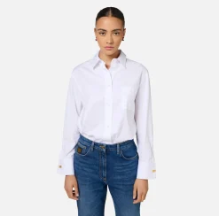 Elisabetta Franchi Shirts And Blouses|Striped jacquard poplin shirt with cufflinks White
