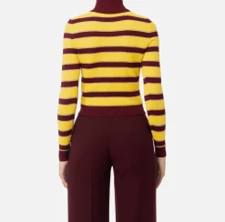 Elisabetta Franchi Knitwear And Sweatshirts|Striped lurex viscose cropped top RougeNoir/Mimosa