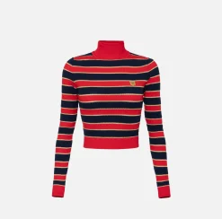 Elisabetta Franchi Knitwear And Sweatshirts|Striped lurex viscose cropped top RedPassion/BlueNavy