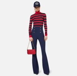 Elisabetta Franchi Knitwear And Sweatshirts|Striped lurex viscose cropped top RedPassion/BlueNavy