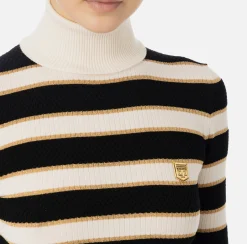Elisabetta Franchi Knitwear And Sweatshirts|Striped lurex viscose cropped top Butter/Black