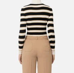 Elisabetta Franchi Knitwear And Sweatshirts|Striped lurex viscose cropped top Butter/Black
