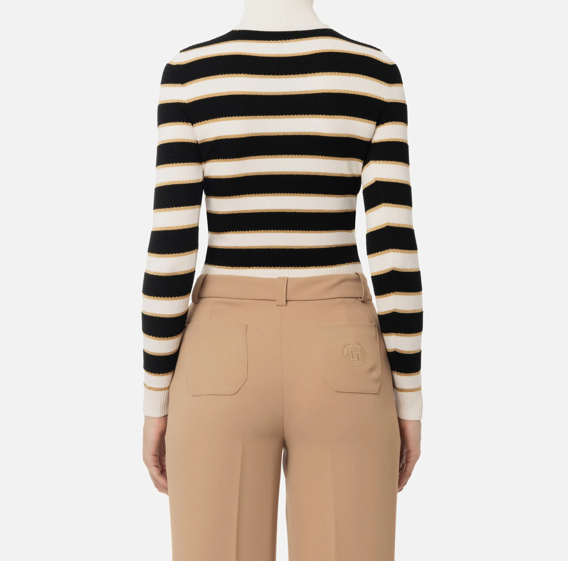 Elisabetta Franchi Knitwear And Sweatshirts|Striped lurex viscose cropped top Butter/Black