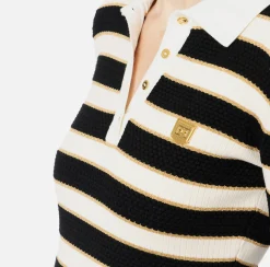 Elisabetta Franchi Mini Dresses|Knitted Dresses|Striped lurex viscose polo neck mini-dress Butter/Black