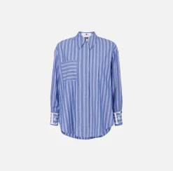 Elisabetta Franchi Shirts And Blouses|Striped poplin shirt with logo on cuffs Navy/White