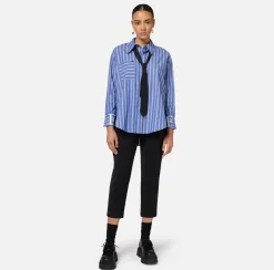Elisabetta Franchi Shirts And Blouses|Striped poplin shirt with logo on cuffs Navy/White