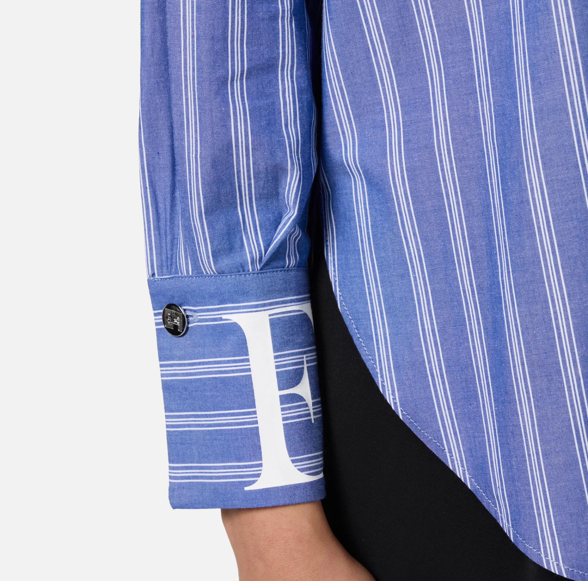 Elisabetta Franchi Shirts And Blouses|Striped poplin shirt with logo on cuffs Navy/White