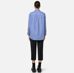 Elisabetta Franchi Shirts And Blouses|Striped poplin shirt with logo on cuffs Navy/White