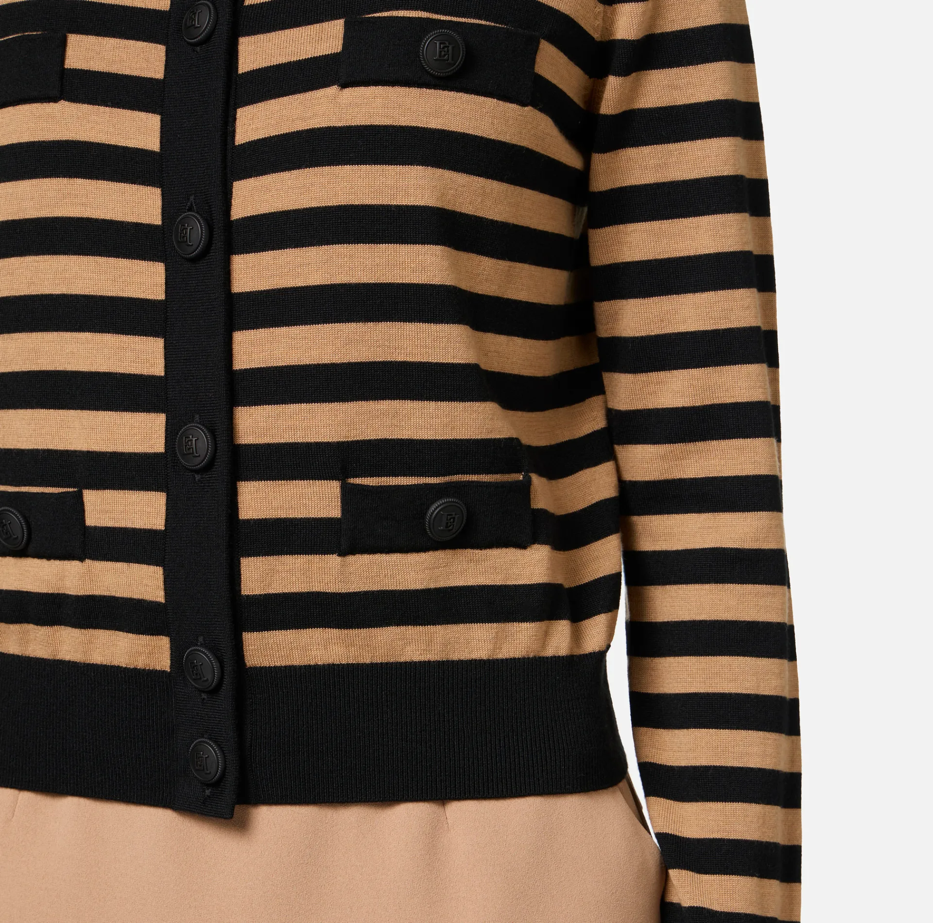 Elisabetta Franchi Knitwear And Sweatshirts|Striped wool cardigan Black/Camel