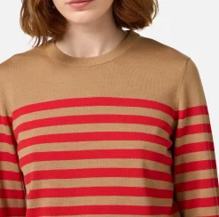 Elisabetta Franchi Knitwear And Sweatshirts|Striped wool jumper Camel/RedPassion