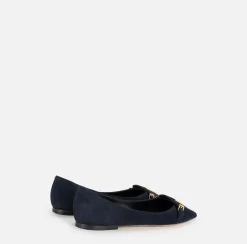 Elisabetta Franchi Sneakers & Flat Shoes|Suede flats with shield flap Navy