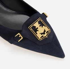 Elisabetta Franchi Sneakers & Flat Shoes|Suede flats with shield flap Navy