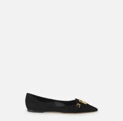 Elisabetta Franchi Sneakers & Flat Shoes|Suede flats with shield flap Black