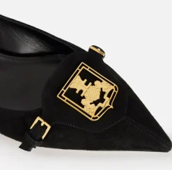 Elisabetta Franchi Sneakers & Flat Shoes|Suede flats with shield flap Black