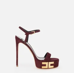 Elisabetta Franchi Sandals|Suede platform sandals with logo RougeNoir