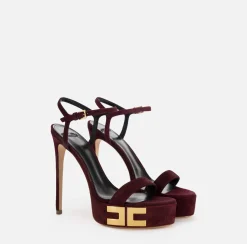 Elisabetta Franchi Sandals|Suede platform sandals with logo RougeNoir