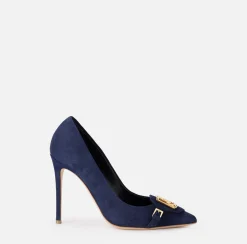 Elisabetta Franchi Pumps|Suede pump with flap and shield Navy
