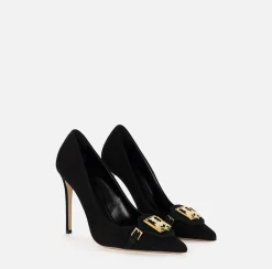 Elisabetta Franchi Pumps|Suede pump with flap and shield Black