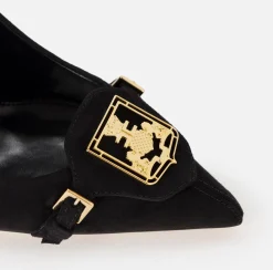 Elisabetta Franchi Pumps|Suede pump with flap and shield Black