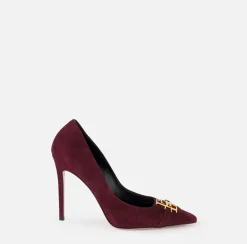 Elisabetta Franchi Pumps|Suede pump with logo plaque RougeNoir