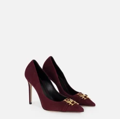 Elisabetta Franchi Pumps|Suede pump with logo plaque RougeNoir