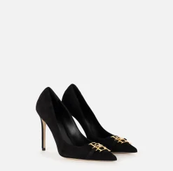 Elisabetta Franchi Pumps|Suede pump with logo plaque Black
