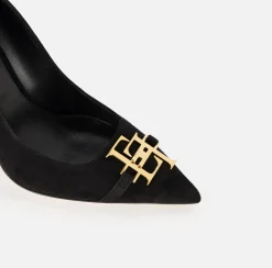 Elisabetta Franchi Pumps|Suede pump with logo plaque Black
