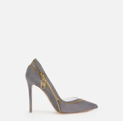 Elisabetta Franchi Pumps|Suede pump with zip Steel