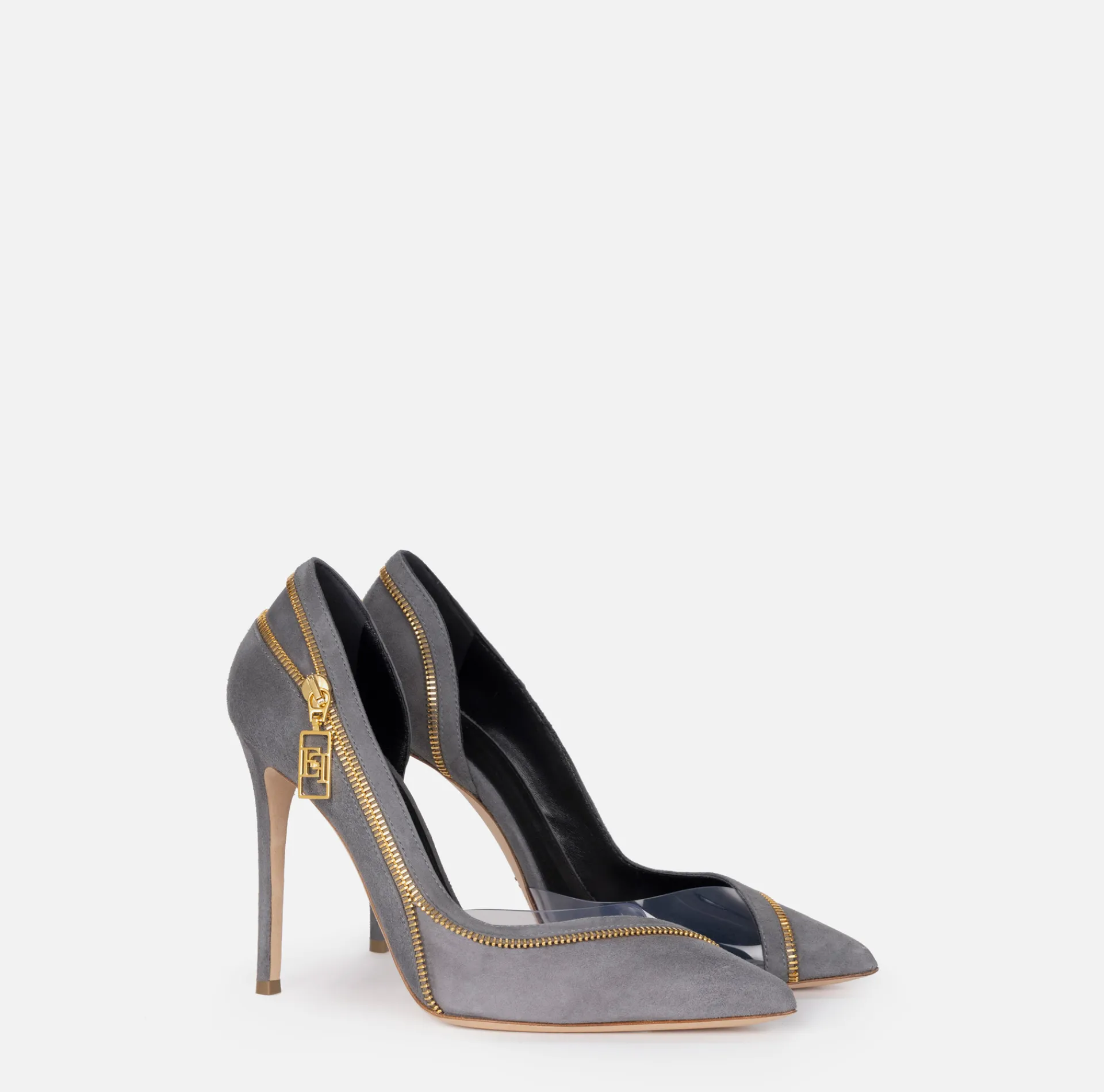 Elisabetta Franchi Pumps|Suede pump with zip Steel