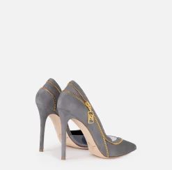 Elisabetta Franchi Pumps|Suede pump with zip Steel