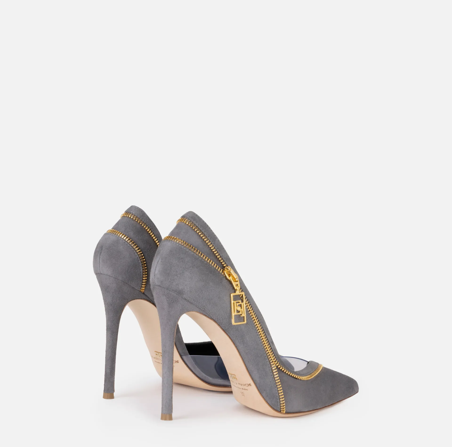 Elisabetta Franchi Pumps|Suede pump with zip Steel