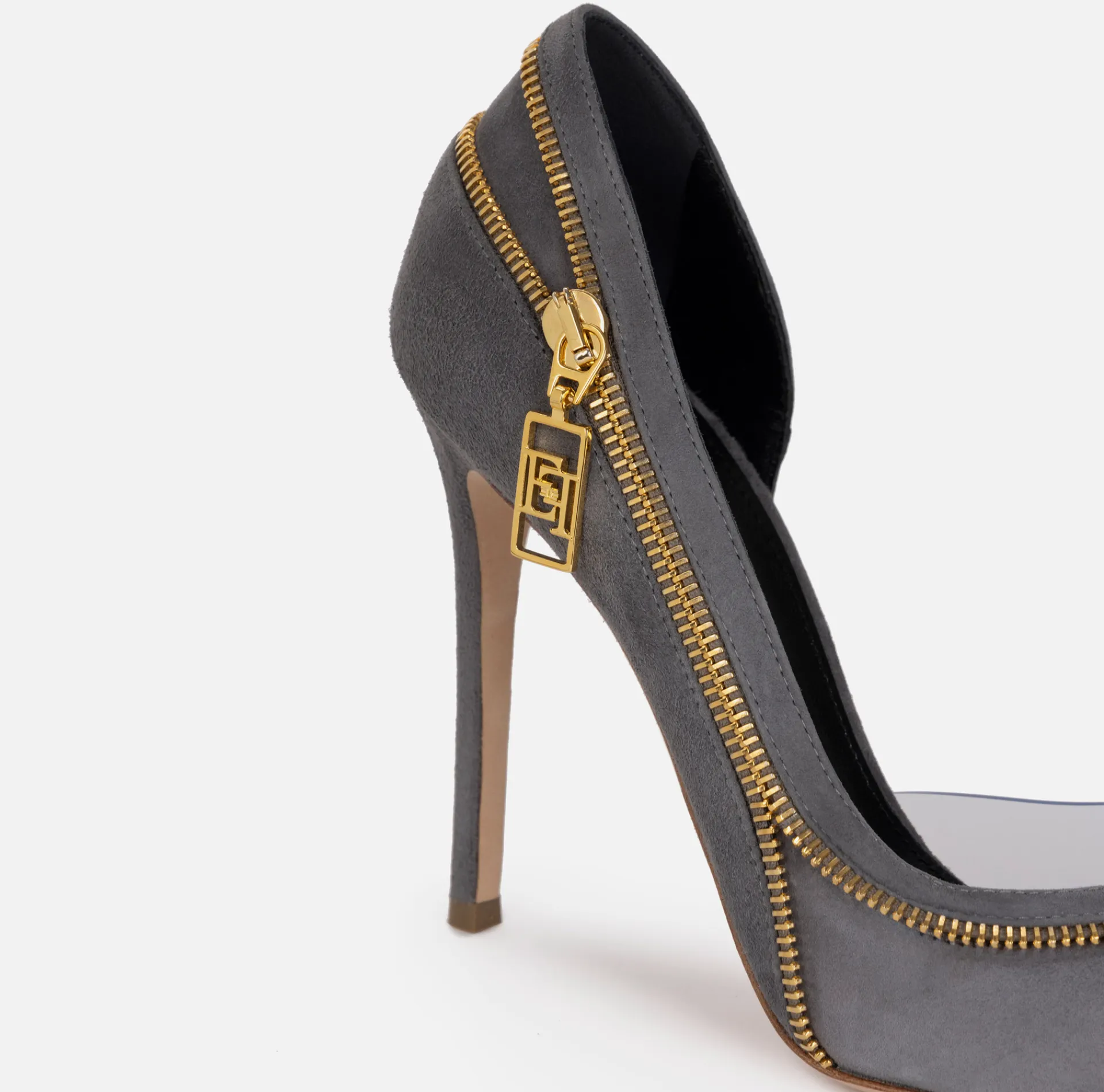 Elisabetta Franchi Pumps|Suede pump with zip Steel