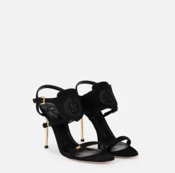 Elisabetta Franchi Sandals|Suede sandal with sculpted heel Black