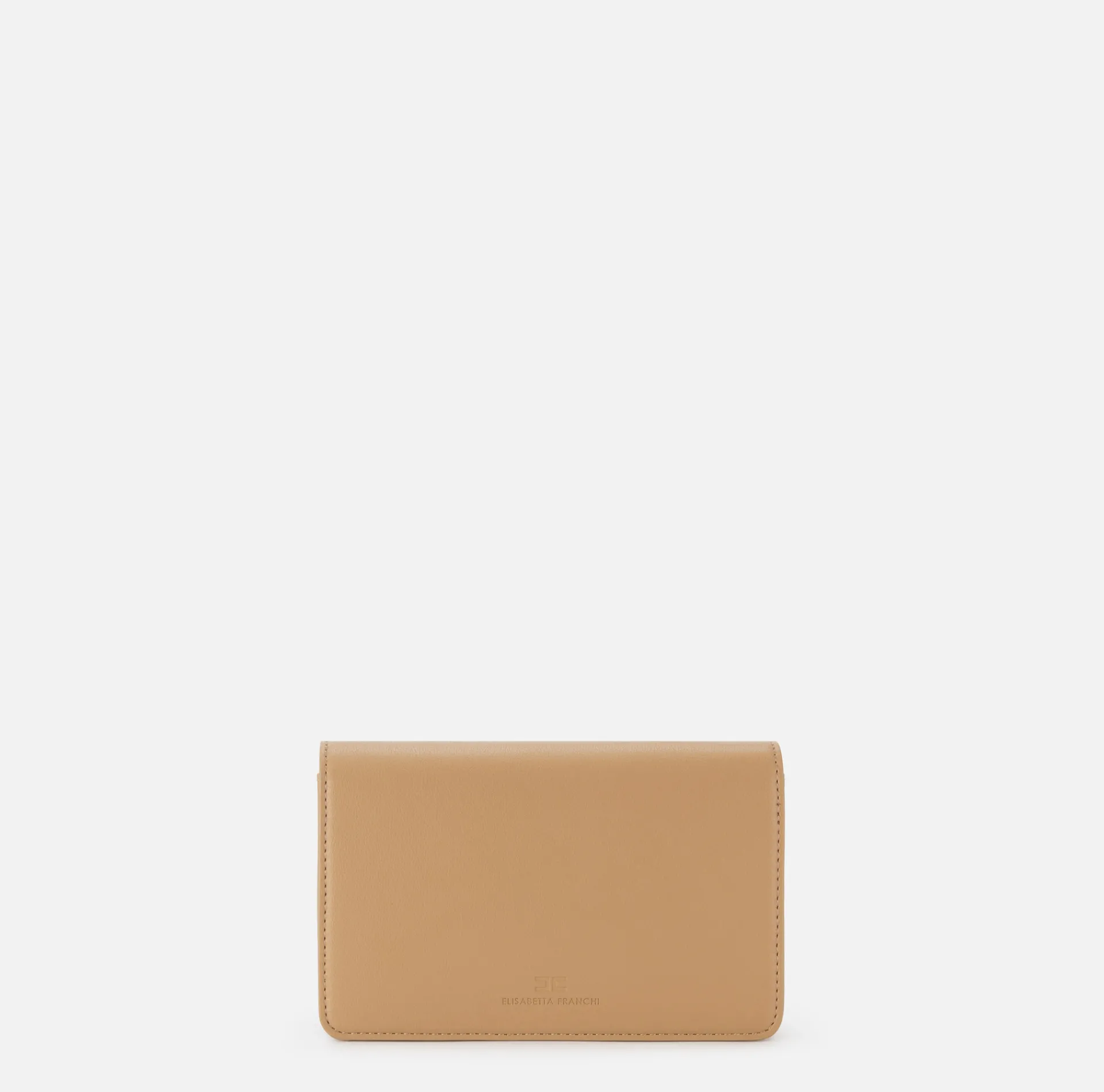 Elisabetta Franchi Strap Bags|Synthetic material shoulder bag with logo plaque Camel