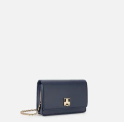 Elisabetta Franchi Strap Bags|Synthetic material shoulder bag with logo plaque Navy