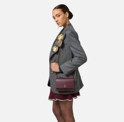 Elisabetta Franchi Strap Bags|Synthetic material shoulder bag with logo plaque RougeNoir