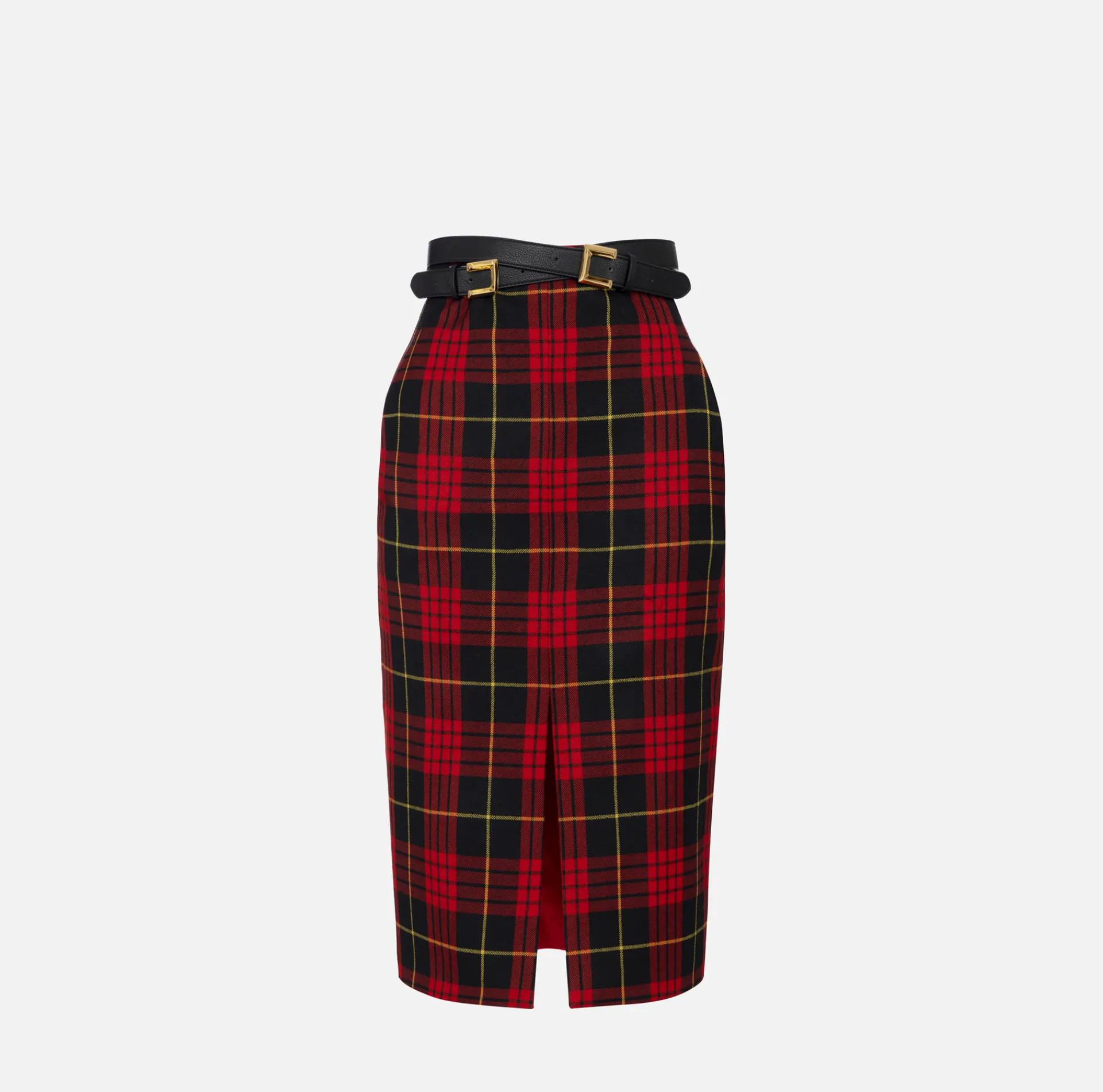 Elisabetta Franchi Skirts|Tartan wool midi skirt with belt