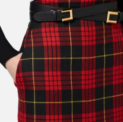 Elisabetta Franchi Skirts|Tartan wool midi skirt with belt
