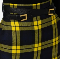 Elisabetta Franchi Skirts|Tartan wool midi skirt with belt Navy/Mimosa