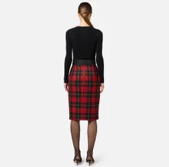 Elisabetta Franchi Skirts|Tartan wool midi skirt with belt Black/RedPassion