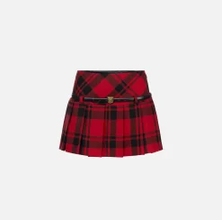 Elisabetta Franchi Skirts|Tartan wool pleated miniskirt RedPassion/Black