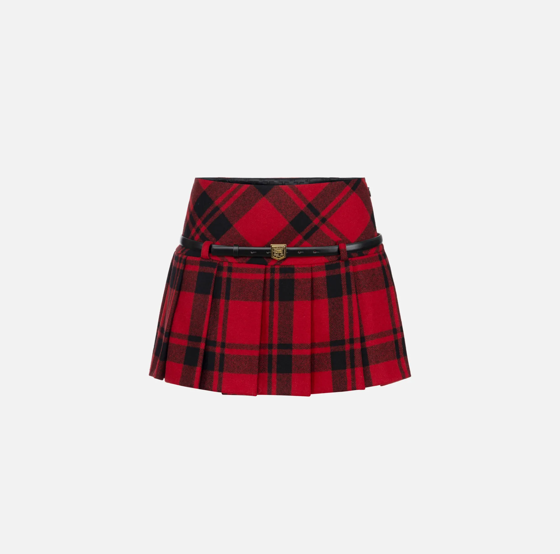 Elisabetta Franchi Skirts|Tartan wool pleated miniskirt RedPassion/Black