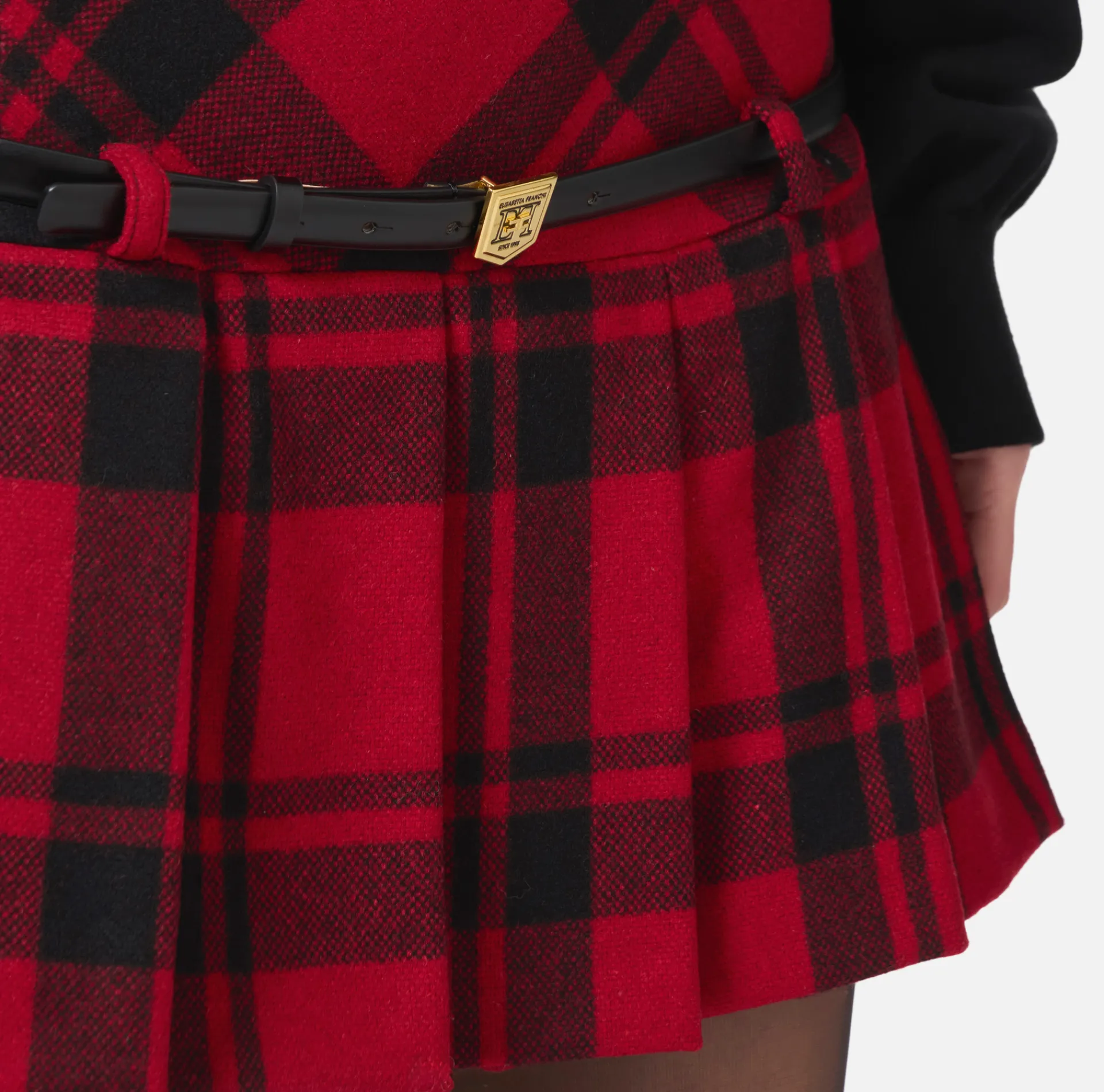 Elisabetta Franchi Skirts|Tartan wool pleated miniskirt RedPassion/Black