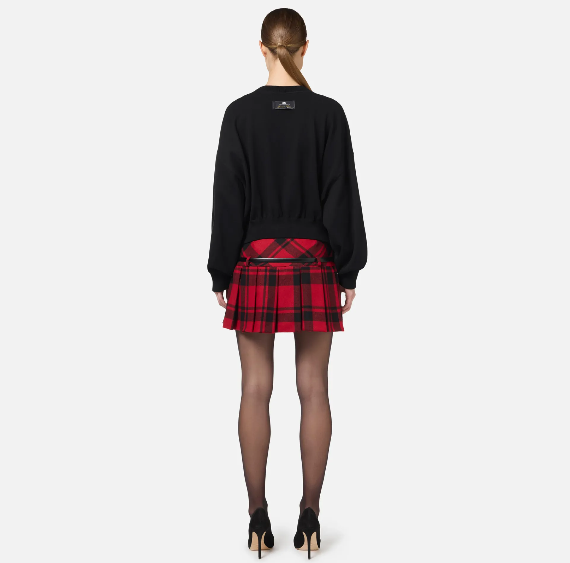 Elisabetta Franchi Skirts|Tartan wool pleated miniskirt RedPassion/Black