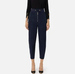 Elisabetta Franchi Trousers And Shorts|Technical nylon boyfriend trousers with logoed elastic Navy