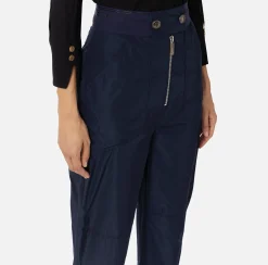 Elisabetta Franchi Trousers And Shorts|Technical nylon boyfriend trousers with logoed elastic Navy