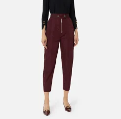 Elisabetta Franchi Trousers And Shorts|Technical nylon boyfriend trousers with logoed elastic RougeNoir