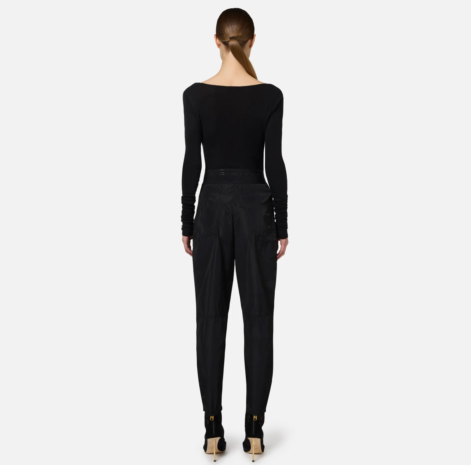 Elisabetta Franchi Trousers And Shorts|Technical nylon boyfriend trousers with logoed elastic Black